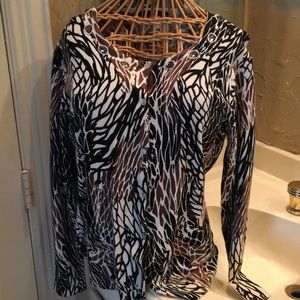 Large jewel trimmed scoop neck cardigan